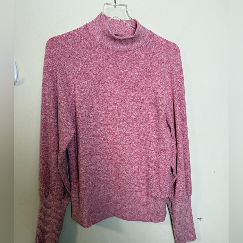Maeve Anthropologie Laney Marled Pink Mock Neck Balloon Sleeve Sweater - Small